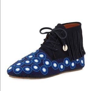 Never Worn, Beaded Dots High-Top Wolf Moccasin Booties